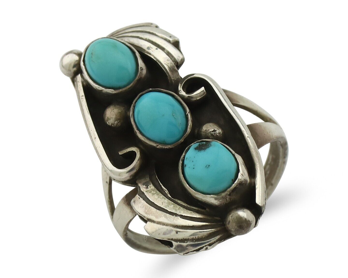 Navajo Ring 925 Silver Sleeping Beauty Turquoise Artist Signed T C.80's