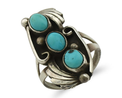 Navajo Ring 925 Silver Sleeping Beauty Turquoise Artist Signed T C.80's