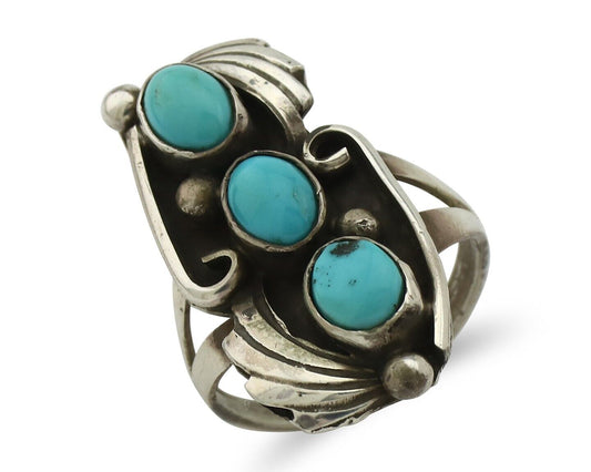 Navajo Ring 925 Silver Sleeping Beauty Turquoise Artist Signed T C.80's