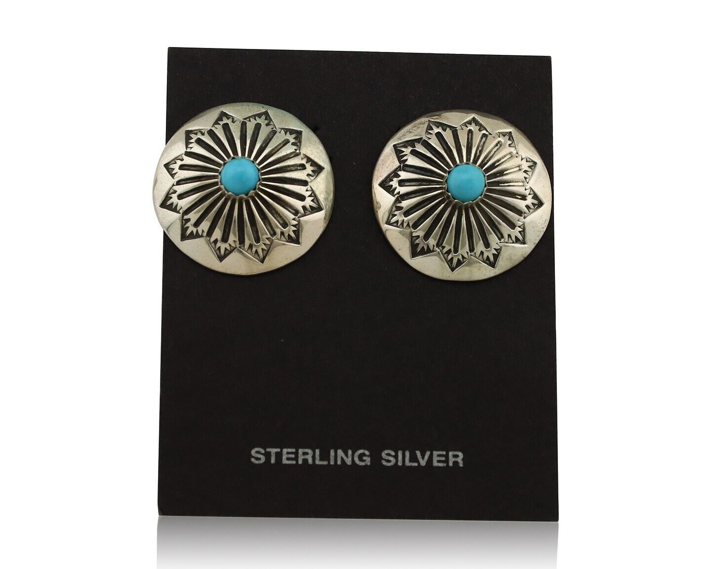 Navajo Hand Stamped Earrings 925 Silver Turquoise Native Artist C.80s