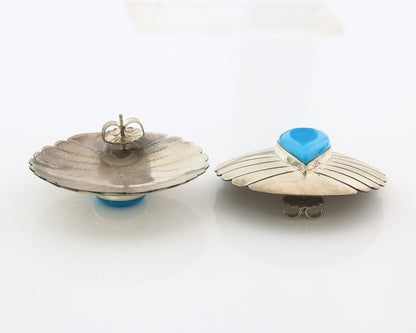 Navajo Earrings Sterling Silver Natural Turquoise Vintage Signed TCA 1986
