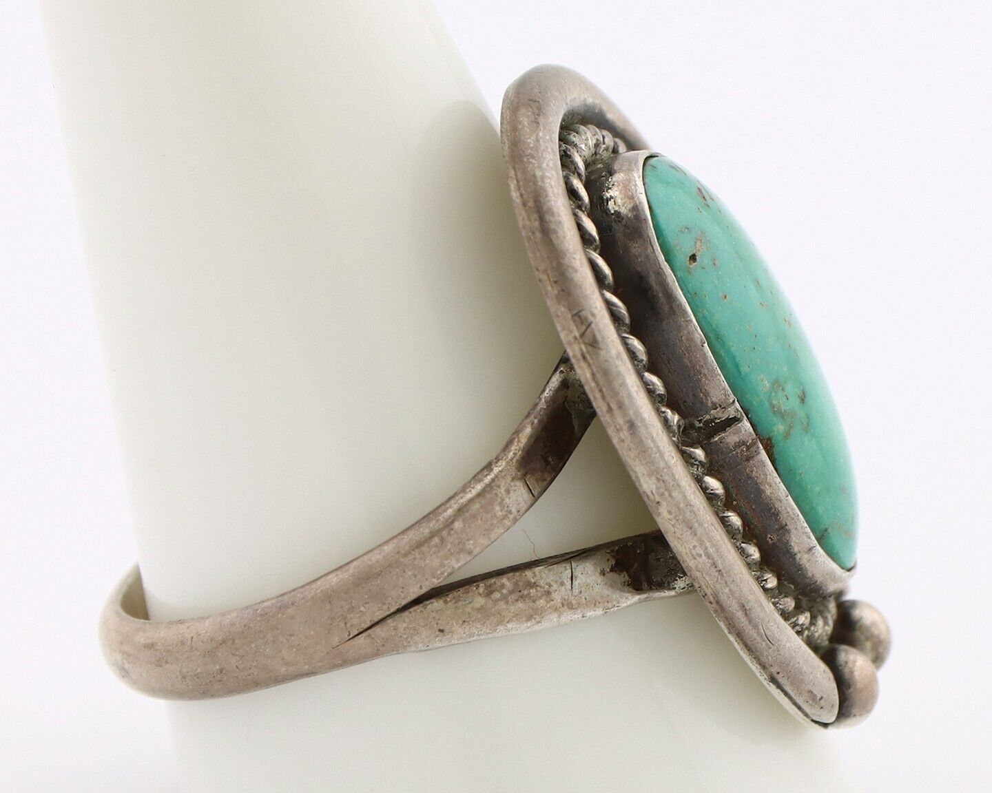 Navajo Ring 925 Silver Natural Green Turquoise Native American Artist C.80's