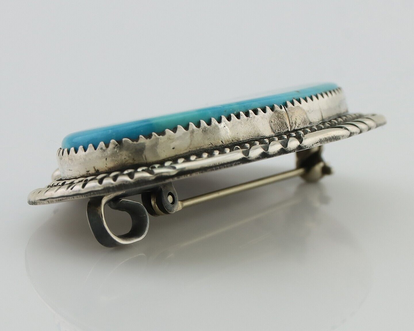 Navajo Pin Pendant 925 Silver Natural Blue Turquoise Signed S C.80's