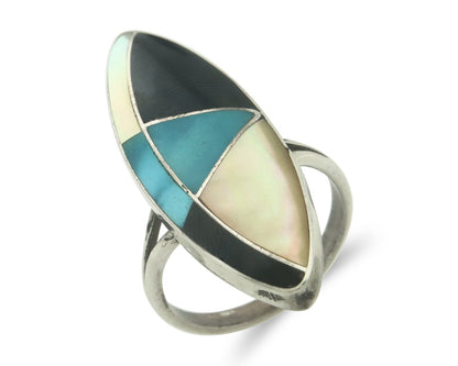 Vintage Zuni Ring 925 Sterling Silver Natural Gemstone Signed MK Size 6.25