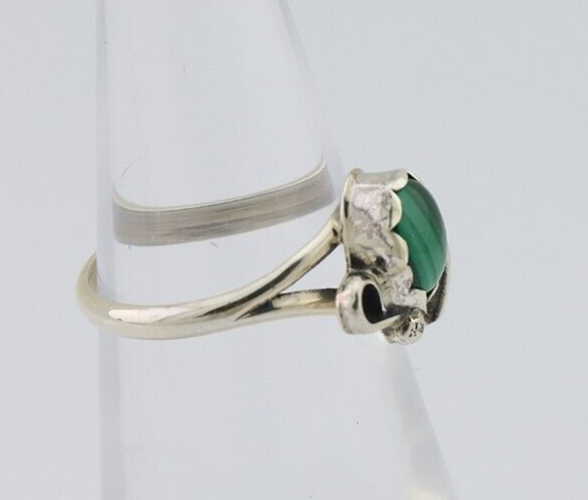 Navajo Handmade Ring 925 Silver Natural Malachite Native Artist Size 4.75 C.80's