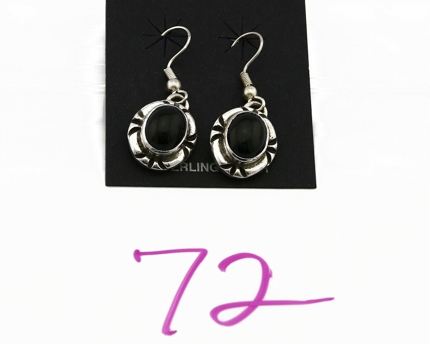 Navajo Hand Stamped Natural Mined Black Onyx .925 SOLID Silver Dangle Earrings