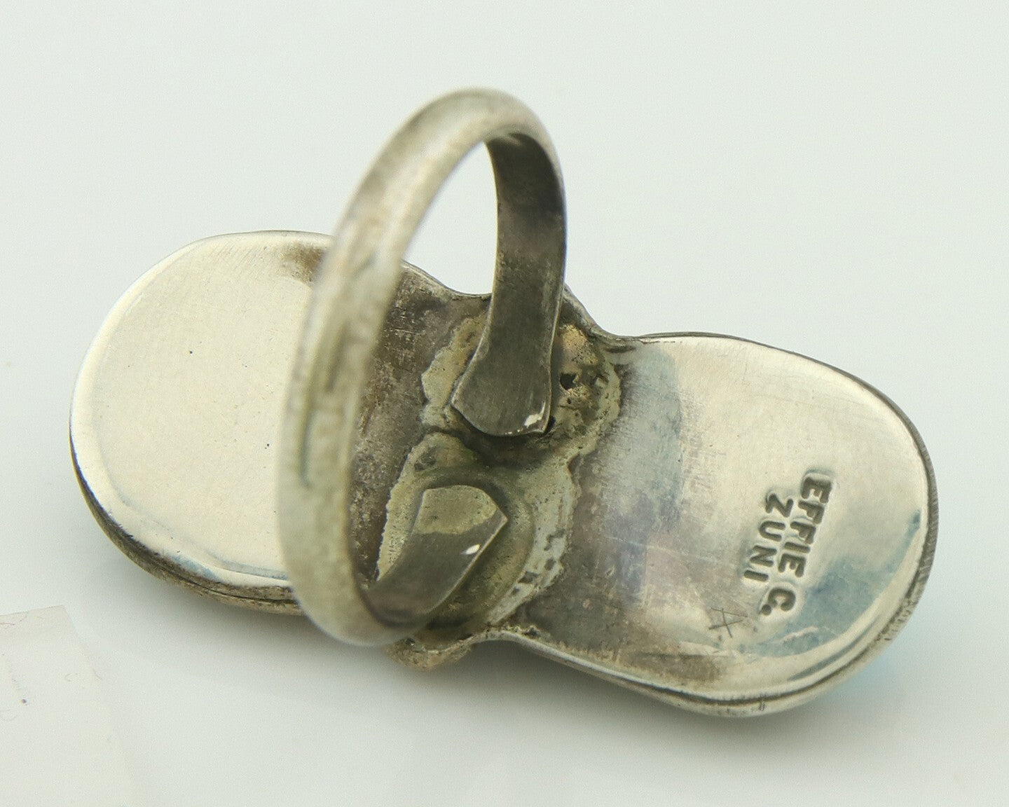 Vintage Zuni Ring 925 Sterling Silver Turquoise Signed Effie C Size 6.75