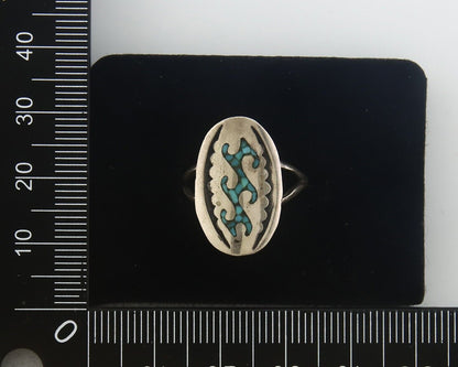 Navajo Ring 925 Sterling Natural Chip Inlay Turquoise C.80's Size 7.0