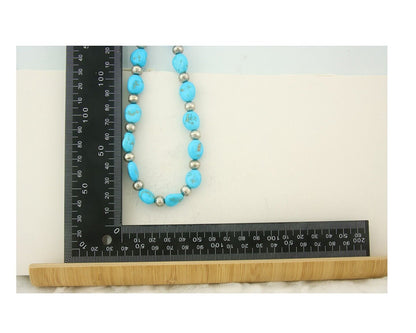 Vintage Navajo Bead Necklace 925 Silver Turquoise Hand Stamped Native Artist