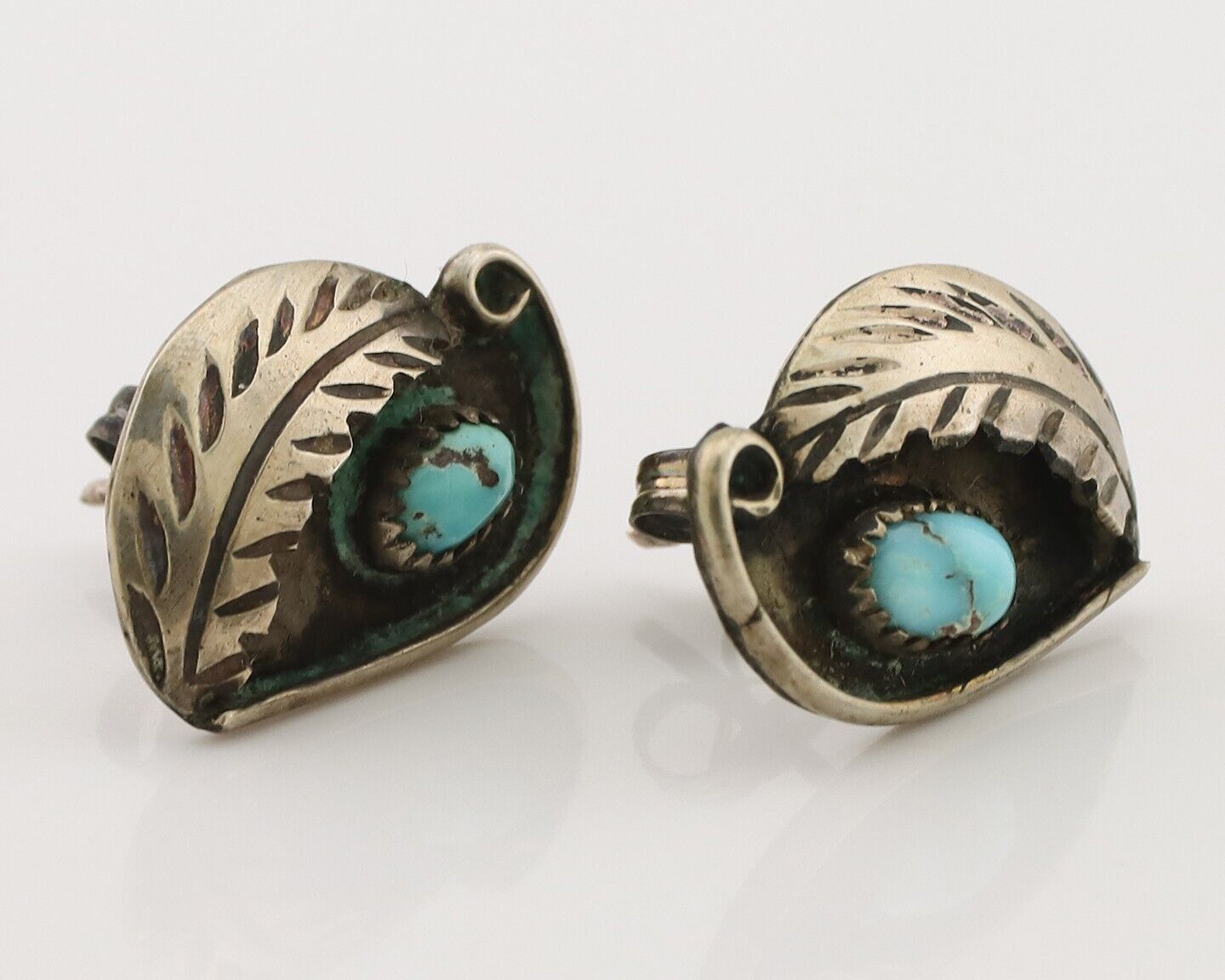 Navajo Earrings 925 Silver Natural Turquoise Native American Artist C.80's