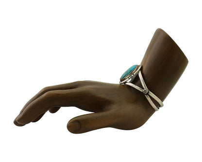 Navajo Bracelet 925 Silver Kingman Turquoise Native American Artist C.80's