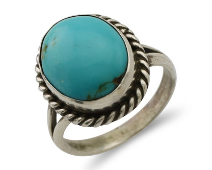 Navajo Ring 925 Silver Natural Blue Turquoise Native American Artist C.80's