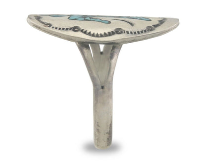 Navajo Ring 925 Sterling Natural Chip Inlay Turquoise C.80's Size 6.0