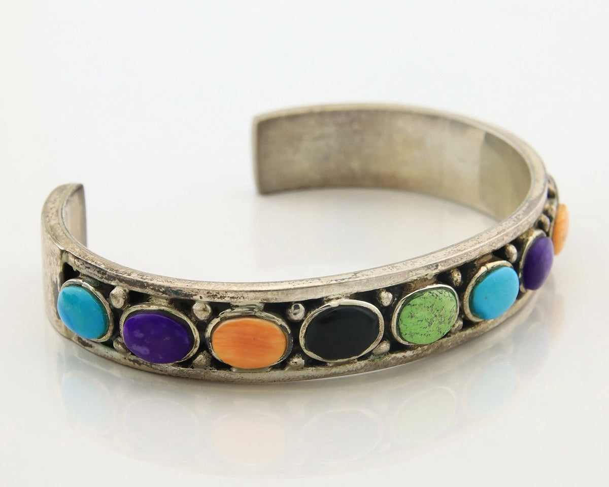 Navajo Cuff Bracelet Sterling Silver Natural Gemstone Vintage Native Artist
