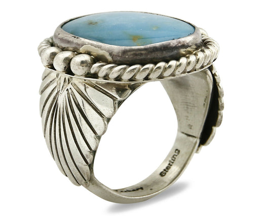 Navajo Ring .925 SOLID Silver Kingman Turquoise Signed Artist Doug Zachary C.80s
