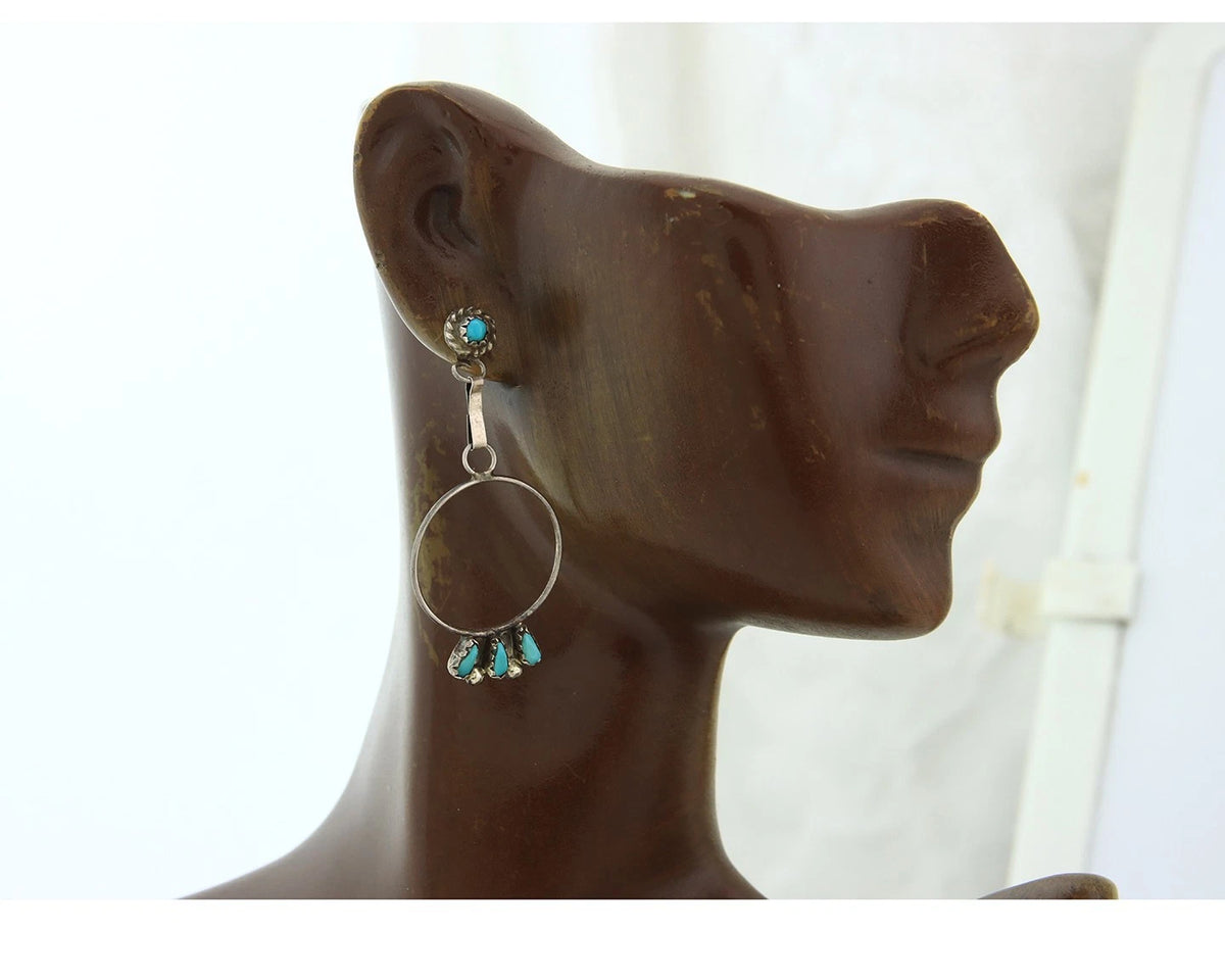Navajo Dangle Earrings Sterling Silver Natural Turquoise Native American Artist