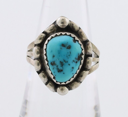 Navajo Ring 925 Silver Sleeping Beauty Turquoise Artist Signed SC C.80's