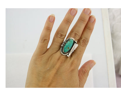Traditional Navajo Ring Sterling Silver Authentic Turquoise Handmade Size 9.0