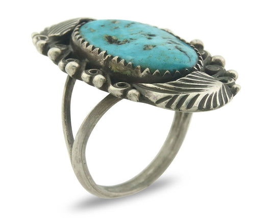 Navajo Ring 925 Sterling Blue Turquoise Artist Signed Billie Eagle C.80's