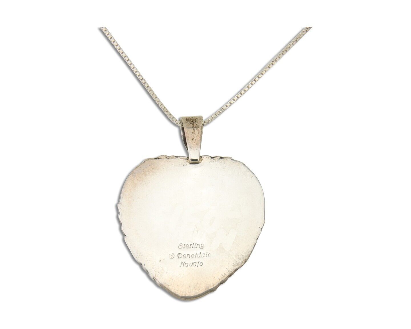 Navajo Heart Necklace 925 Silver Natural Turquoise Signed William Denetdale C80s