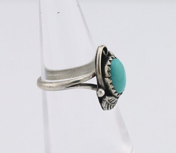 Navajo Ring 925 Silver Sleeping Beauty Turquoise Native American Artist C.80's