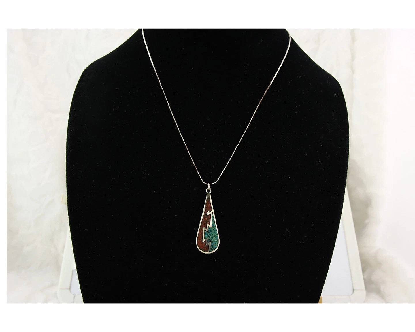 Navajo Necklace Sterling Silver Authentic Inlaid Gemstone Native American