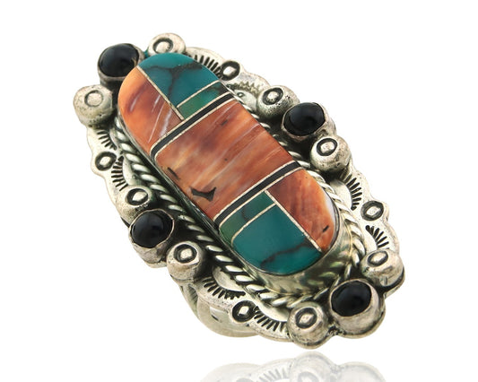 Navajo Tiwa Ring Sterling Silver Gemstone Vintage Signed Francis Size 6.0