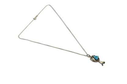 Navajo Necklace 925 Silver Natural Turquoise Artist Signed #14 C.80's