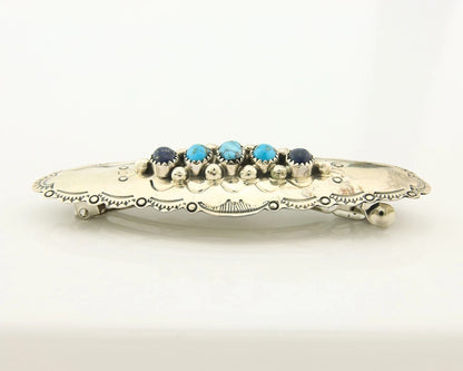 Navajo Barrette Sterling Silver Gemstones Hand Stamped Vintage Native Artist