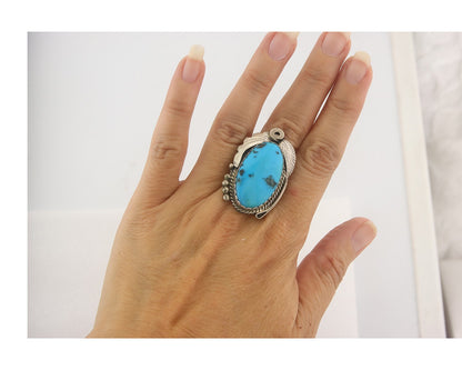 Vintage Navajo Ring 925 Sterling Authentic Turquoise Signed Justin Morris Sz 10