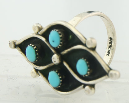 Vintage Zuni Ring 925 Sterling Authentic Natural Turquoise Native Artist Sz 6.75
