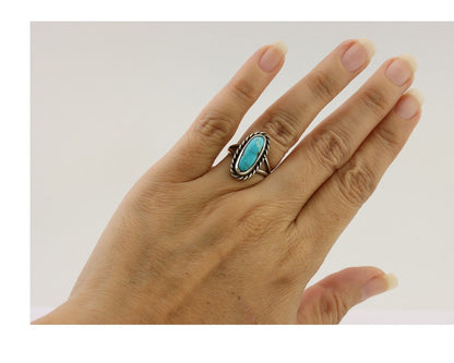 Navajo Ring 925 Silver Natural Blue Turquoise Native American Artist C.80's