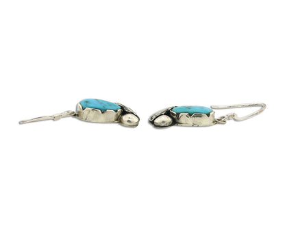 Zuni Dangle Handmade Earrings 925 Silver Blue Turquoise Native Artist C.80's