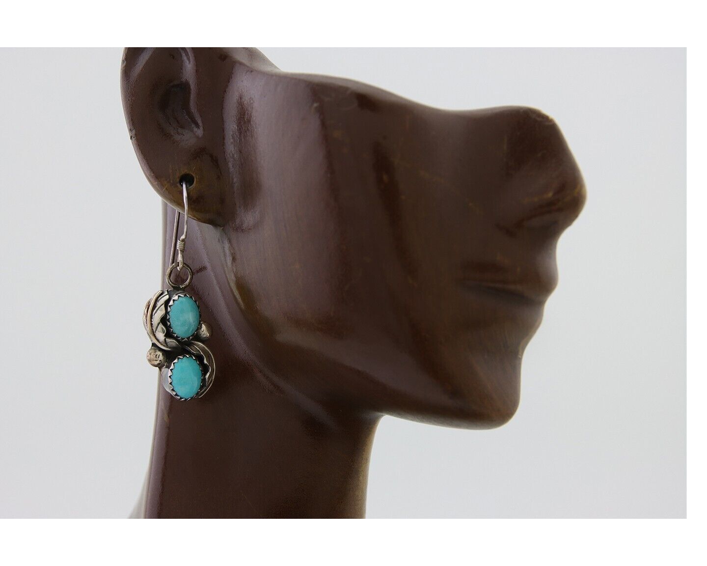 Navajo Dangle Earrings 925 Silver Natural Turquoise Native American Artist C80s
