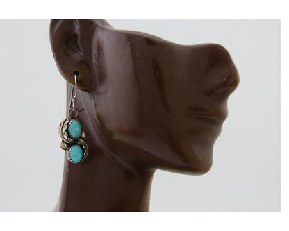 Navajo Dangle Earrings 925 Silver Natural Turquoise Native American Artist C80s
