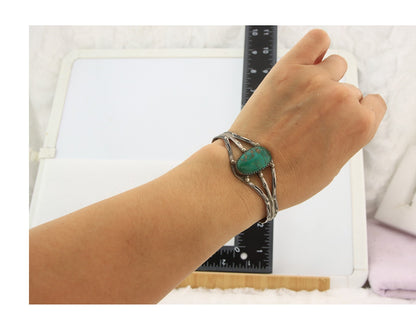 Navajo Bracelet Sterling Silver Turquoise Hand Stamped Native American Artist
