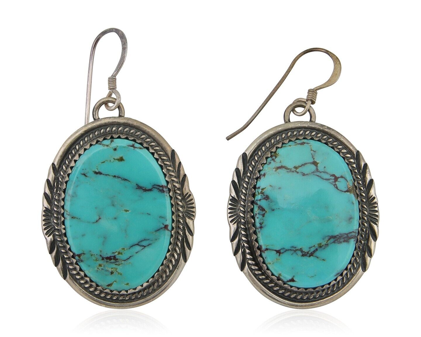 Navajo Dangle Earrings 925 Silver Natural Turquoise Artist Signed Mike Begay C80