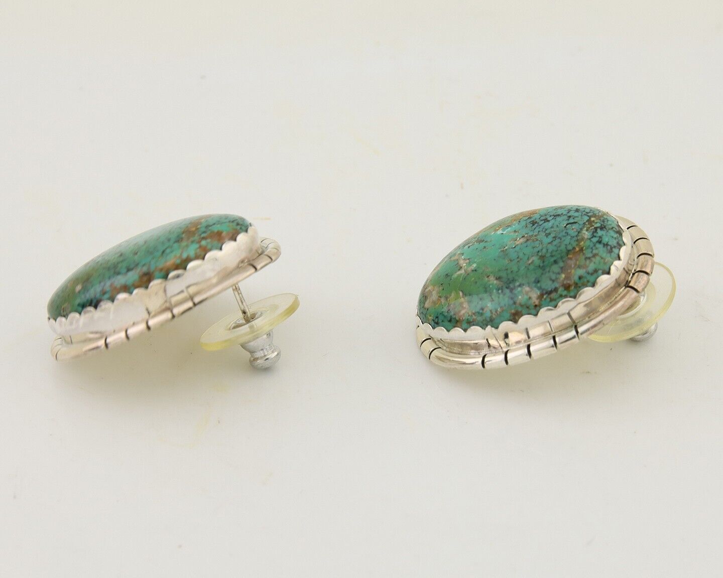 Navajo Earrings 925 Silver Blue Diamond Turquoise Native American Artist C.80's