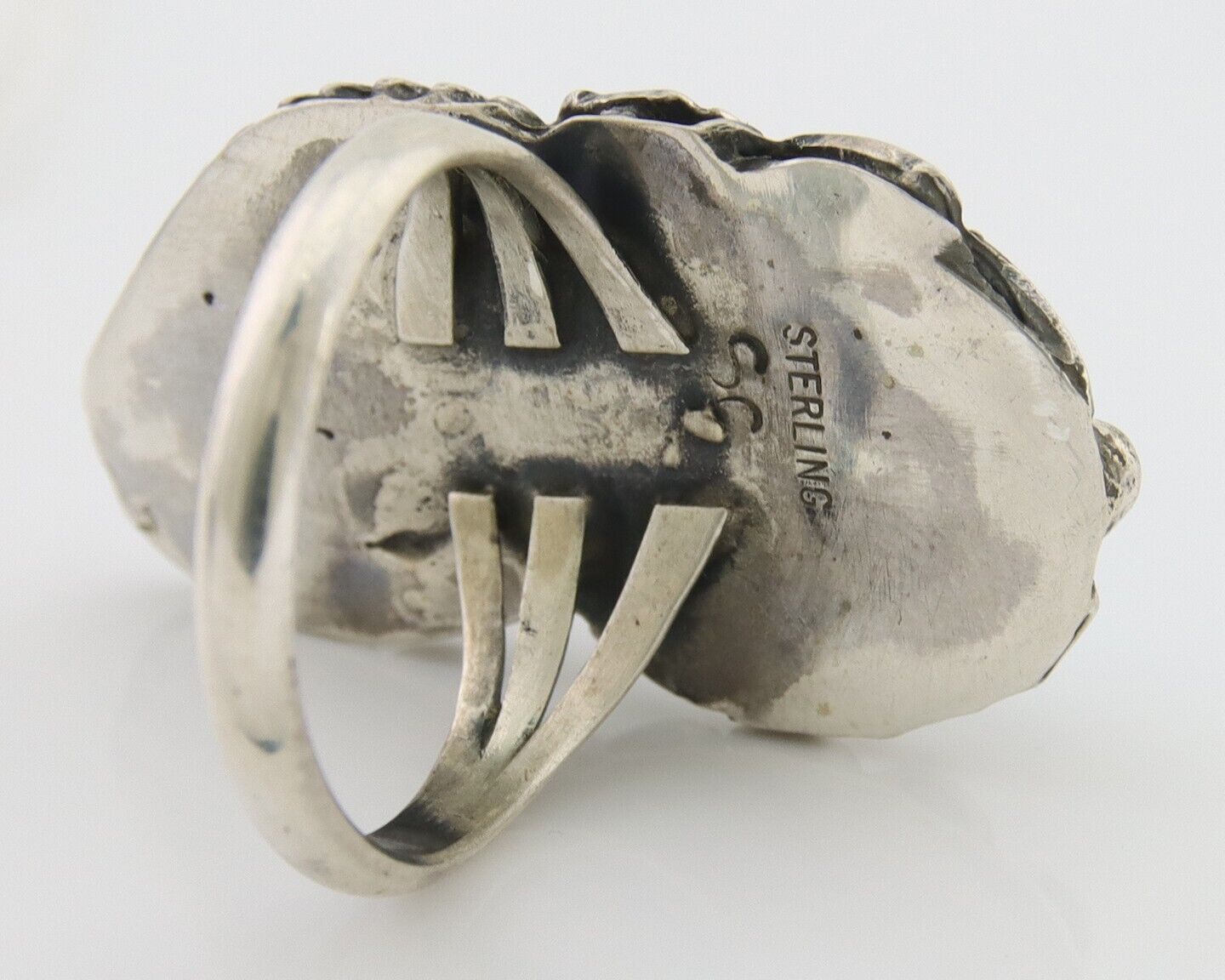 Navajo Ring 925 Silver Natural Blue Turquoise Artist Signed SC C.80's Size 6.75