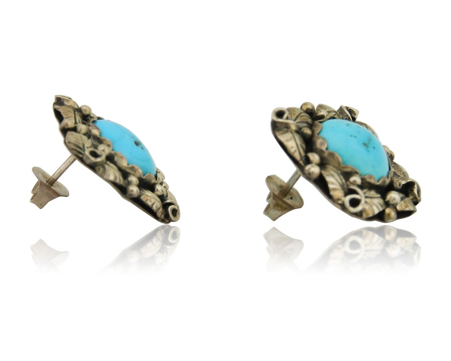 Navajo Shield Natural Turquoise Earrings 925 Silver Native American Artist C.80s