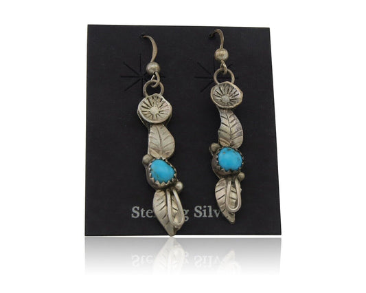 Navajo Dangle Earrings 925 Silver Natural Turquoise Native Artist C.80's