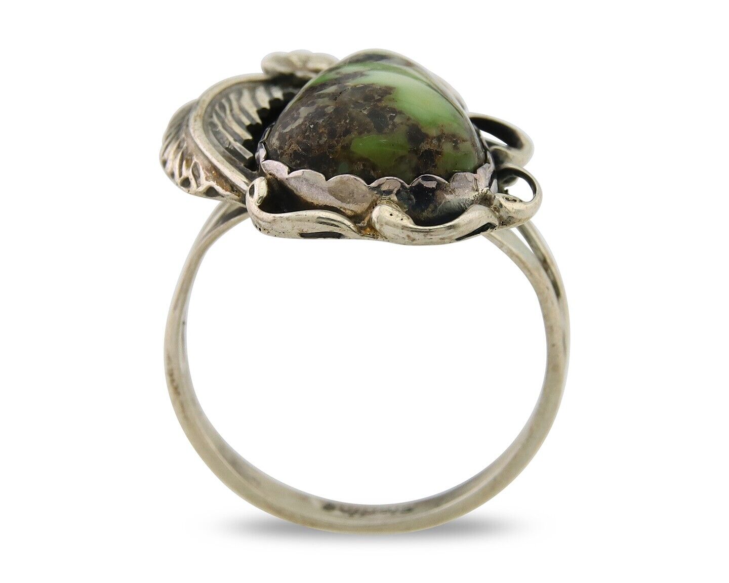 Navajo Ring 925 Sterling Silver Green Turquoise Native American Artist C.80s