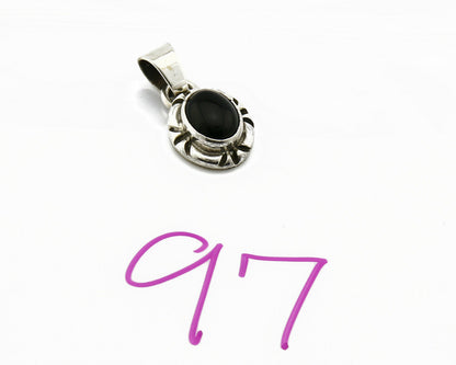 Navajo Hand Stamped Natural Mined Black Onyx in .925 SOLID Silver Pendant