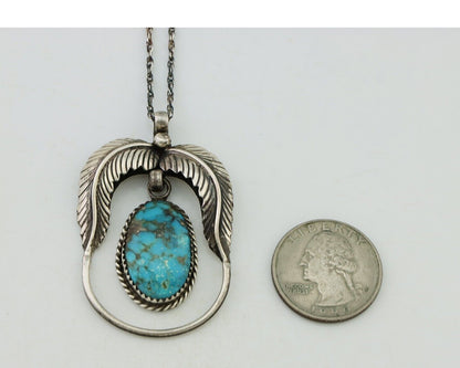 Navajo Necklace 925 Silver Turquoise Native American Artist Signed C.90s