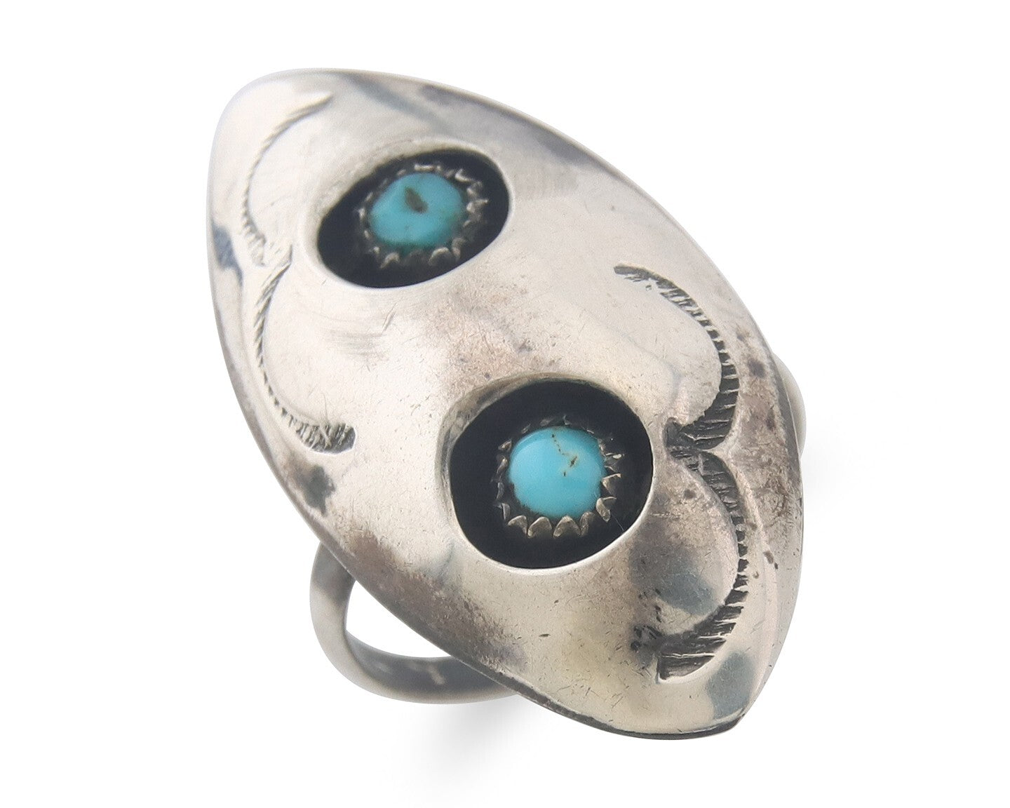 Vintage Navajo Ring 925 Sterling Authentic Traditional Turquoise Size 7.25