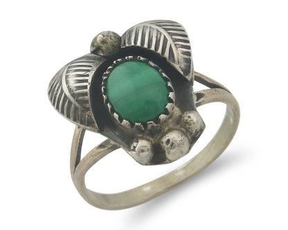 Vintage Navajo Ring 925 Sterling Authentic Traditional Malachite Size 5.5