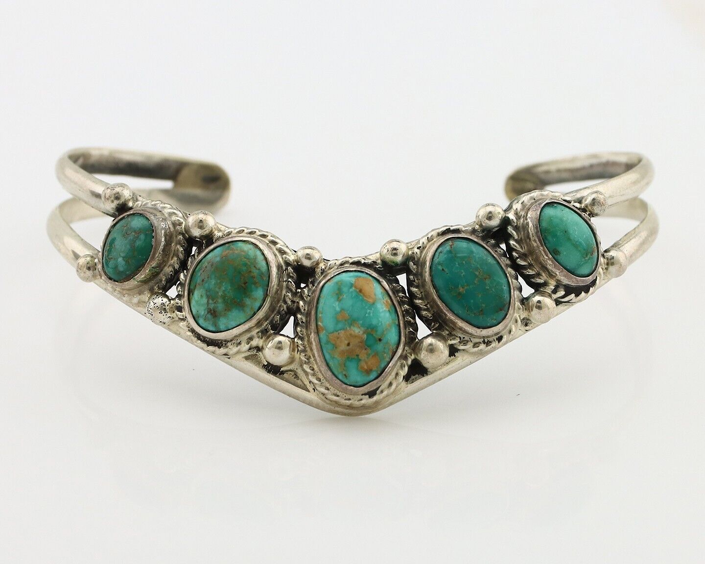 Navajo Bracelet 925 Silver Kingman Turquoise Artist Signed MC C.80's