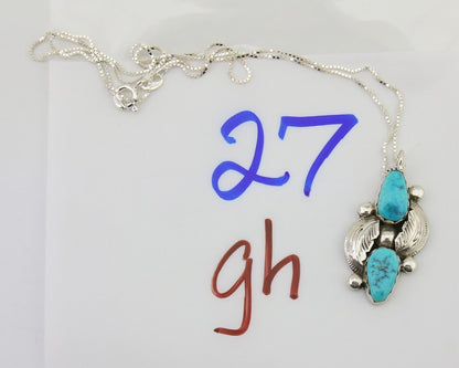 Navajo Turquoise Handmade Necklace 925 Silver Signed Simplicio C.80's