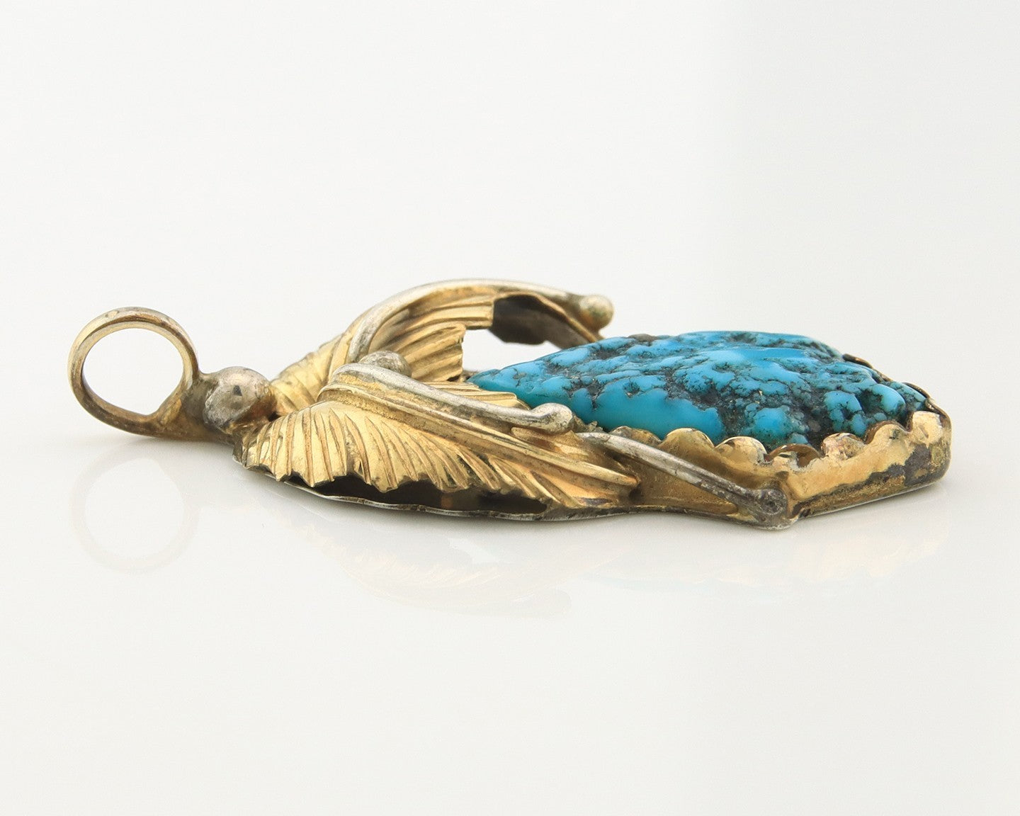 Navajo Pendant Sterling Silver & Gold Natural Blue Turquoise Authentic Native