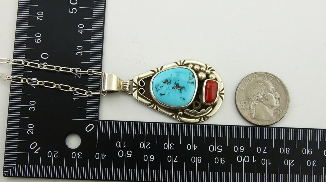 Navajo Necklace 925 Silver Spiderweb Turquoise Artist Signed Teepee on Hill C80s